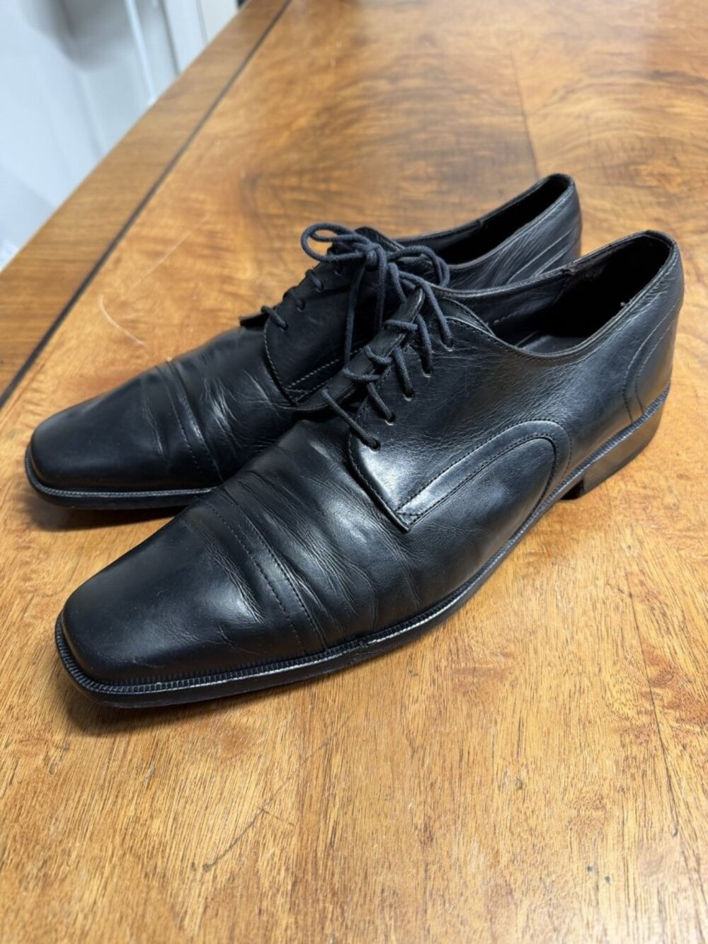 Vtg Donald J Pliner Men’s 10 M Black Leather Oxford Derby Cap Toe Dress shoes - Picture 3 of 8